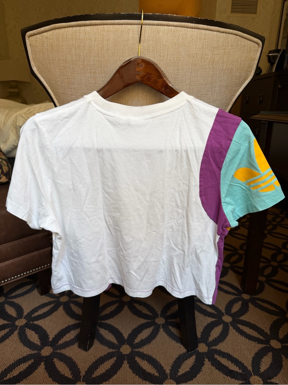Adidas Originals Colorblock Cropped T-Shirt White Purple Yellow Aqua L - Picture 5 of 5